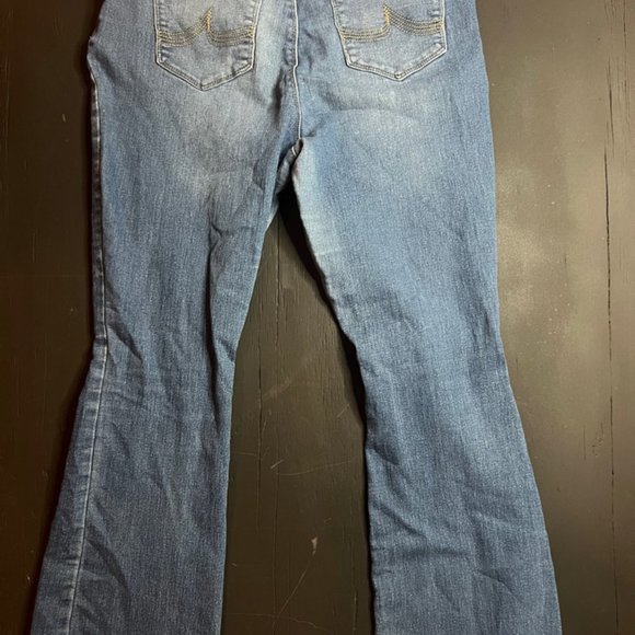 California Vintage Women‎ 16 Denim Blue Flared Button Fly Distressed Jeans - Picture 5 of 7